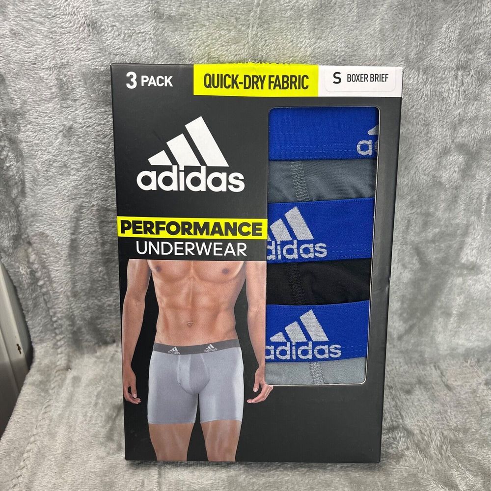 Adidas Performance‎ Boxer Briefs Mens Small (3-Pack) Quick-Dry Onix/Black/Gray